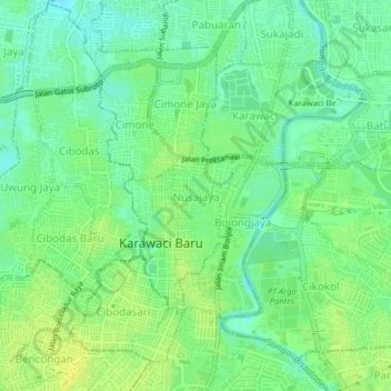 Carte topographique Nusajaya, altitude, relief