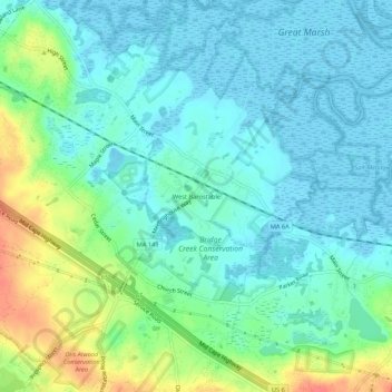 Carte topographique West Barnstable, altitude, relief