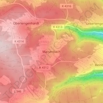 Carte topographique Maisenbach, altitude, relief