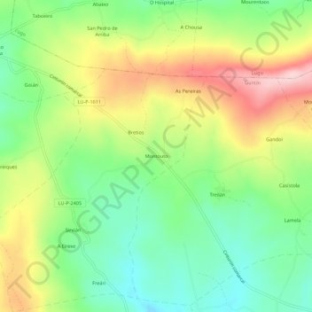 Carte topographique Montouto, altitude, relief