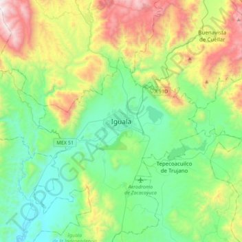 Carte topographique Iguala, altitude, relief
