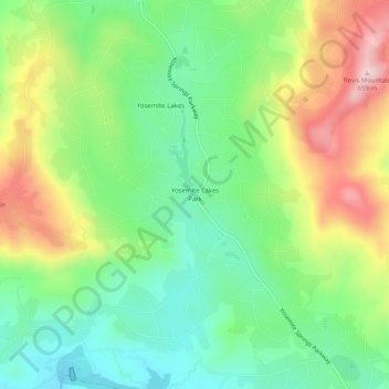 Carte topographique Yosemite Lakes Park, altitude, relief