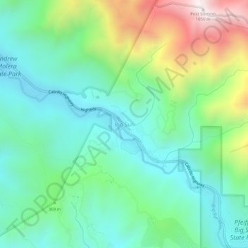 Carte topographique Big Sur, altitude, relief