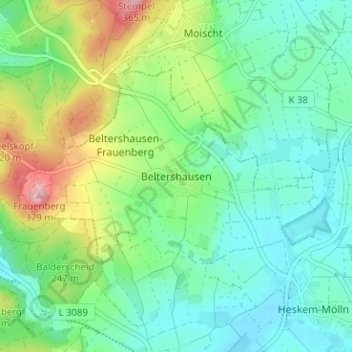 Carte topographique Beltershausen, altitude, relief