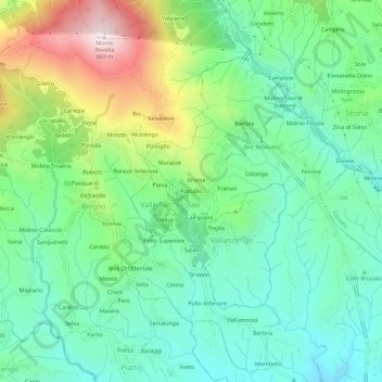 Carte topographique Foscallo, altitude, relief