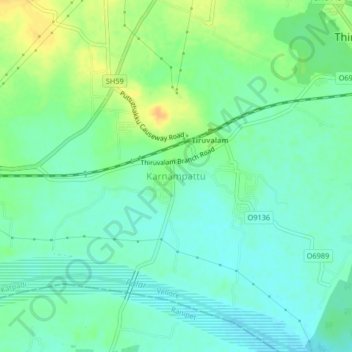 Carte topographique Karnampattu, altitude, relief