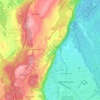 Carte topographique Dorfen, altitude, relief