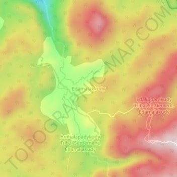 Carte topographique Edamalakkudy, altitude, relief