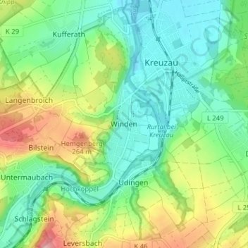 Carte topographique Winden, altitude, relief