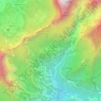 Carte topographique Îlet des Salazes, altitude, relief