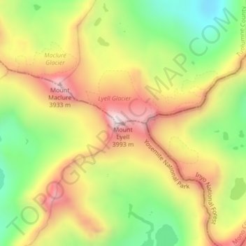Carte topographique Mount Lyell, altitude, relief
