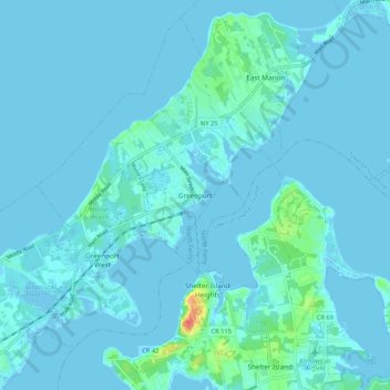 Carte topographique Greenport, altitude, relief