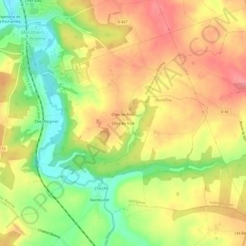 Carte topographique Chez les Rois, altitude, relief