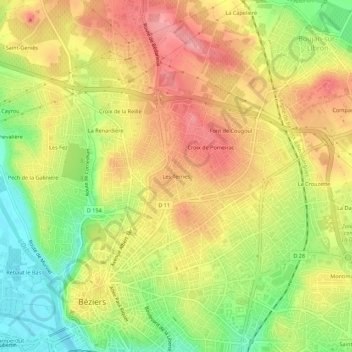 Carte topographique Les Terries, altitude, relief