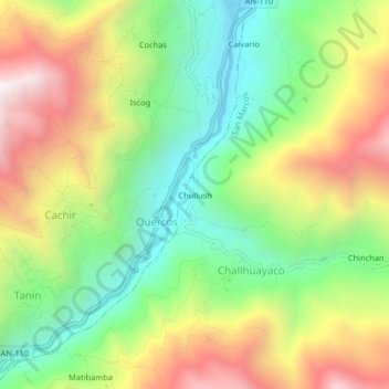 Carte topographique Chullush, altitude, relief