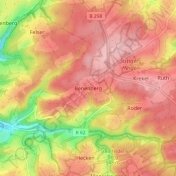 Carte topographique Benenberg, altitude, relief
