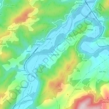 Carte topographique Quinzanas, altitude, relief