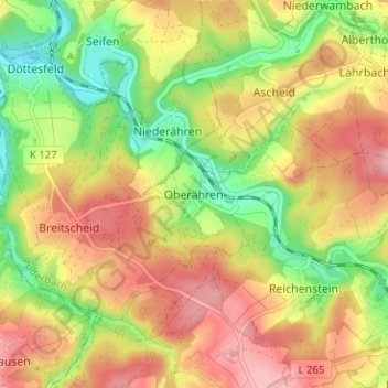 Carte topographique Oberähren, altitude, relief