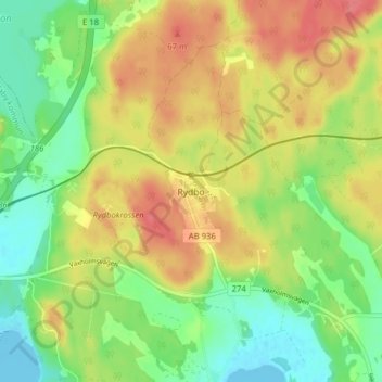 Carte topographique Rydbo, altitude, relief