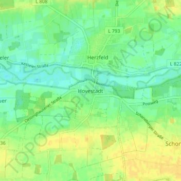 Carte topographique Hovestadt, altitude, relief