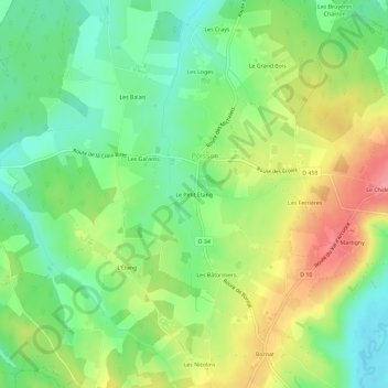 Carte topographique Le Petit Étang, altitude, relief