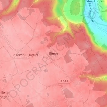 Carte topographique Binou, altitude, relief