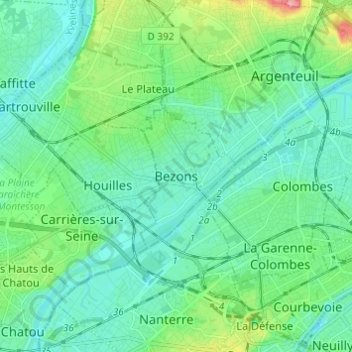 Carte topographique Bezons, altitude, relief