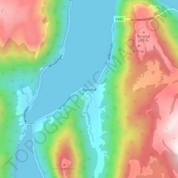 Carte topographique Bjordal, altitude, relief