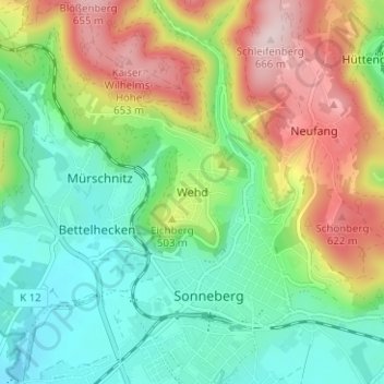 Carte topographique Wehd, altitude, relief