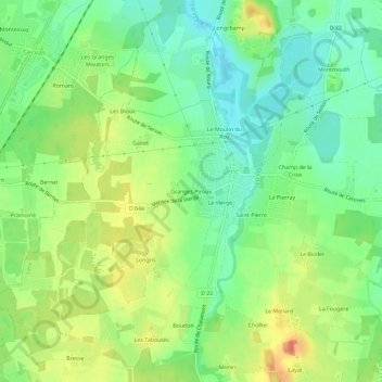 Carte topographique Granges Piroux, altitude, relief
