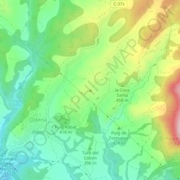 Carte topographique Montjuic, altitude, relief