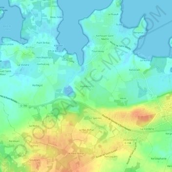 Carte topographique Kerbiboul, altitude, relief