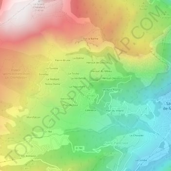 Carte topographique Le Cruet, altitude, relief