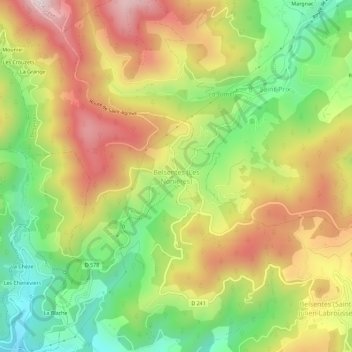 Carte topographique Belsentes (Les Nonières), altitude, relief