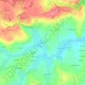 Carte topographique La Rabourdais, altitude, relief