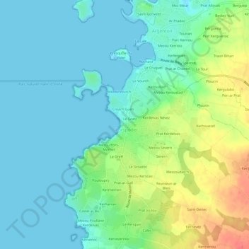 Carte topographique Keravel, altitude, relief