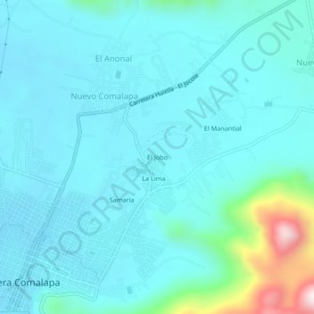 Carte topographique El Jobo, altitude, relief