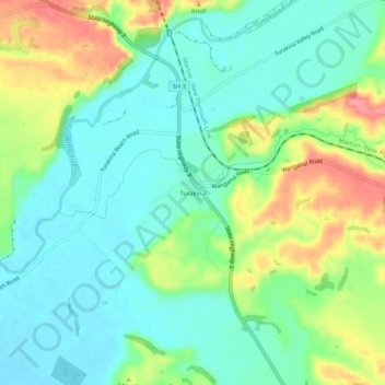 Carte topographique Turakina, altitude, relief