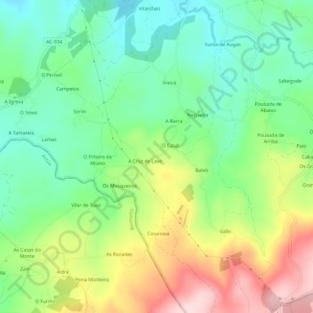Carte topographique Os Tellados, altitude, relief