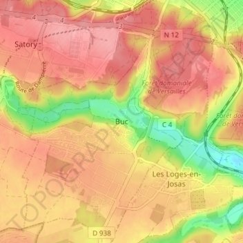 Carte topographique Buc, altitude, relief