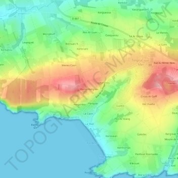 Carte topographique Menez Kergreis, altitude, relief