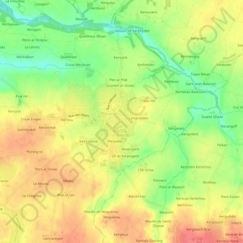 Carte topographique Guiguien, altitude, relief