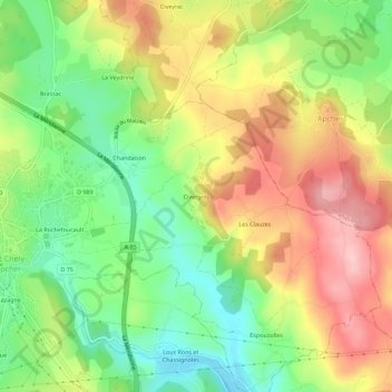 Carte topographique Civergols, altitude, relief