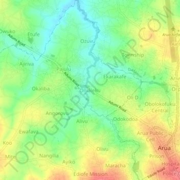 Carte topographique Onialeku, altitude, relief