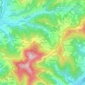 Carte topographique Casanova, altitude, relief
