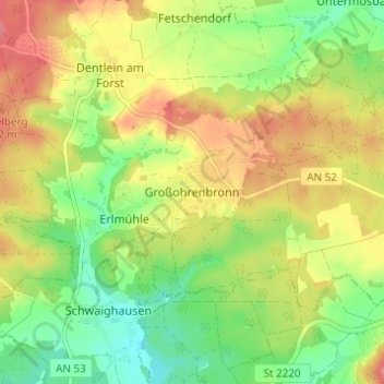 Carte topographique Großohrenbronn, altitude, relief