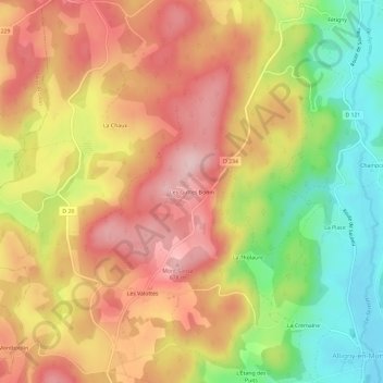 Carte topographique Les Guttes Bonin, altitude, relief