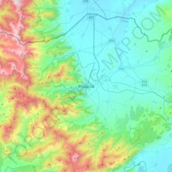 Carte topographique Florina, altitude, relief