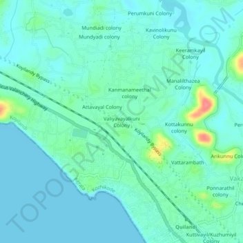 Carte topographique Valiyavayalkuni Colony, altitude, relief