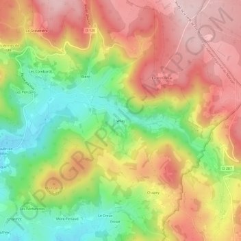 Carte topographique Velay, altitude, relief